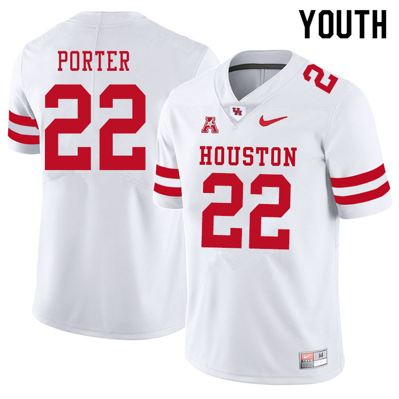 Youth #22 Kyle Porter Houston Cougars College Football Jerseys Sale-White - Click Image to Close